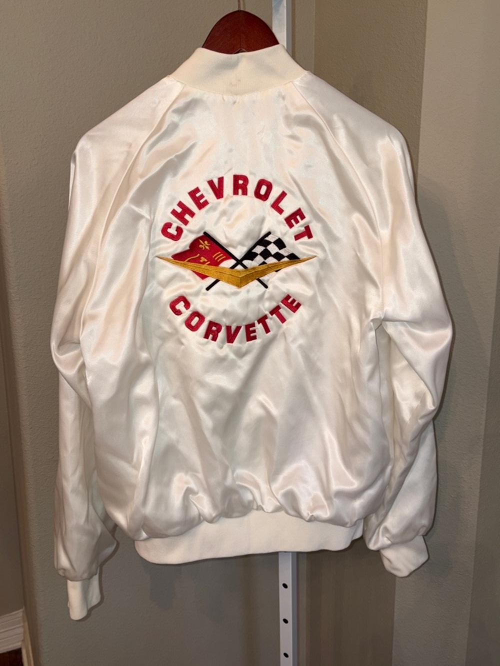 Chevrolet Corvette White Satin Bomber Jacket vintage 80s satin bomber